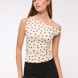 Abercrombie & Fitch Polka Dot Asymmetrical Mesh Twist Top